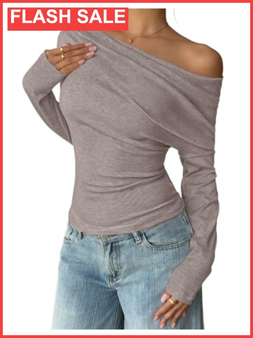 Off Shoulder Long Sleeve Ruched Slim Fit Ribbed Knit Top Y2K Going Out Blouse